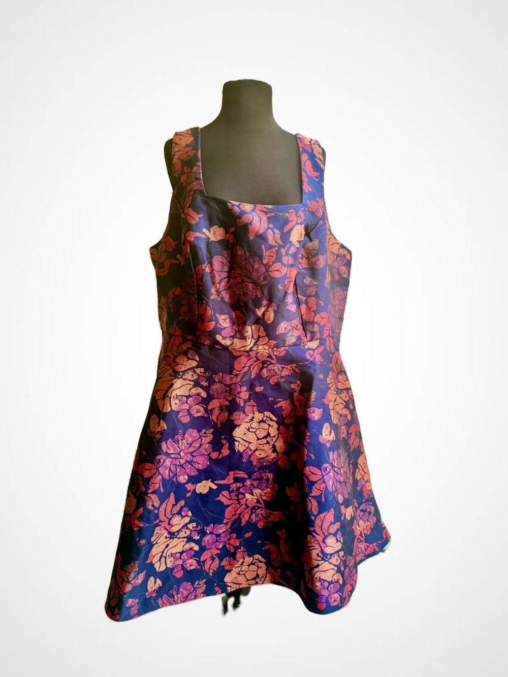 ModCloth Floral Jacquard Sleeveless A-Line Dress in Navy & Rose Gold Size 22